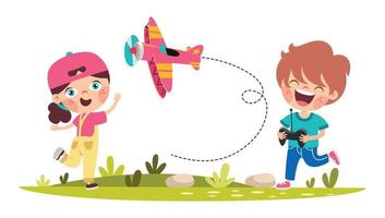bambini giocando con a distanza controllo aereo vettore