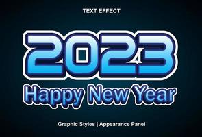 contento nuovo anno 2023 testo effetto con grafico stile e modificabile. vettore