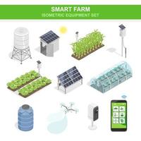 inteligente azienda agricola IoT impostato solare cellula acqua pompa e fuco agricoltura sistema attrezzatura ecologia per agricolo diagramma isometrico vettore
