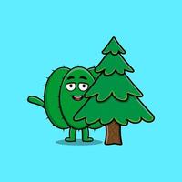 carino cartone animato anguria personaggio nascondiglio albero vettore