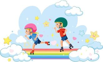 contento bambini su arcobaleno vettore