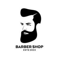 barbuto uomo e elegante capelli barbiere negozio logo design vettore