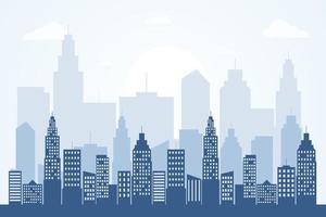 vettore illustrazione design di moderno città. blu tono edificio e nuvole. paesaggio urbano sfondo