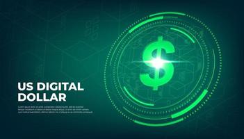 digitale moneta Stati Uniti d'America dollaro cartello, noi digitale dollaro futuristico digitale i soldi su verde astratto tecnologia sfondo, vettore. vettore