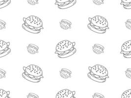 Hamburger cartone animato personaggio senza soluzione di continuità modello su bianca sfondo vettore