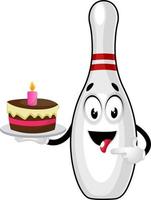 bowling perno con compleanno torta, illustrazione, vettore su bianca sfondo.