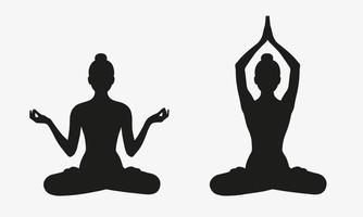 yoga silhouette. Meditare donna nel loto posizione. vettore