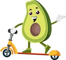 avocado con scooter, illustrazione, vettore su bianca sfondo.