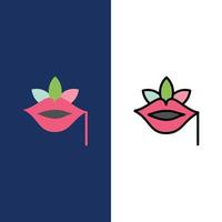 labbra fiore pianta rosa primavera icone piatto e linea pieno icona impostato vettore blu sfondo
