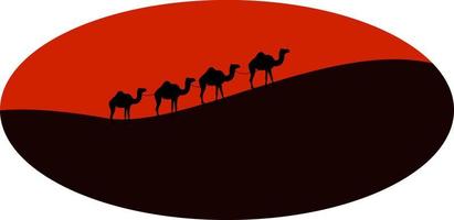 cammelli nel deserto, illustrazione, vettore su bianca sfondo.