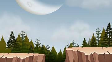scena di sfondo luna e foresta all'aperto vettore