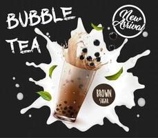 pubblicità di nuovo arrivo di bubble tea con spruzzata di latte vettore