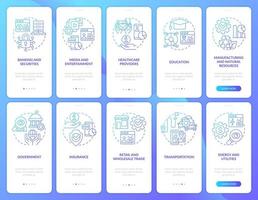 grande dati applicazioni blu pendenza onboarding mobile App schermo impostare. Procedura dettagliata 5 passaggi grafico Istruzioni pagine con lineare concetti. ui, ux, gui modello. vettore