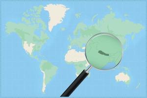 carta geografica di il mondo con un' ingrandimento bicchiere su un' carta geografica di Nepal. vettore