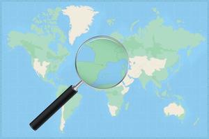 carta geografica di il mondo con un' ingrandimento bicchiere su un' carta geografica di andorra. vettore