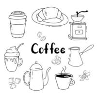 caffè schizzo impostare. scarabocchio caffè tazza e turco. vettore illustrazione isolato su bianca