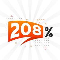 208 sconto marketing bandiera promozione. 208 per cento i saldi promozionale design. vettore