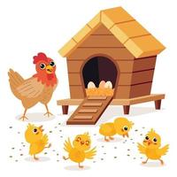 cartone animato illustrazione di pollo e pulcini vettore
