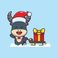 carino bufalo trasporto Natale regalo scatola. carino Natale cartone animato illustrazione. vettore