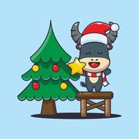 carino bufalo assunzione stella a partire dal Natale albero. carino Natale cartone animato illustrazione. vettore