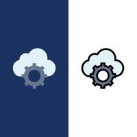 nube cloud computing impostazioni nuvolose icone piatto e linea pieno icona impostato vettore blu sfondo