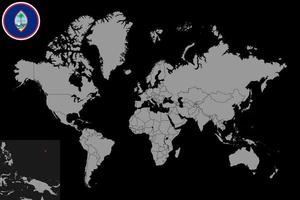 mappa pin con bandiera guam sulla mappa del mondo. illustrazione vettoriale. vettore