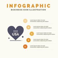 cuore amore americano Stati Uniti d'America solido icona infografica 5 passaggi presentazione sfondo vettore