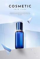 blu cosmetico Prodotto per pelle cura su bicchiere sfondo vettore