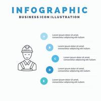 lavoratore edificio falegname costruzione riparazione linea icona con 5 passaggi presentazione infografica indietro vettore