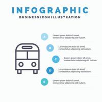 auto autobus consegnare logistica trasporto linea icona con 5 passaggi presentazione infografica sfondo vettore