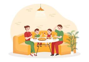 italiano cibo ristorante con famiglia e bambini mangiare tradizionale Italia piatti Pizza o pasta nel mano disegnato cartone animato modello illustrazione vettore