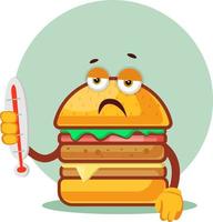 hamburger è Tenere un' termometro quello Spettacoli caldo temperatura, illustrazione, vettore su bianca sfondo.