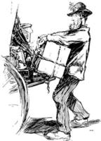 uomo Caricamento in corso carrello, Vintage ▾ illustrazione. vettore
