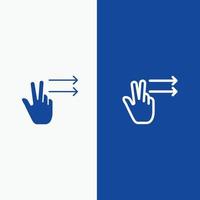 dita gesto giusto linea e glifo solido icona blu bandiera linea e glifo solido icona blu bandiera vettore