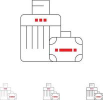 bagaglio Borsa borsetta Hotel grassetto e magro nero linea icona impostato vettore