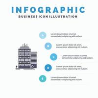 edificio grattacielo ufficio superiore solido icona infografica 5 passaggi presentazione sfondo vettore