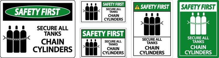 sicurezza primo cartello sicuro tutti carri armati, catena cilindri vettore