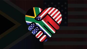 unito stati di America e Sud Africa bandiere nel relazioni stretta di mano. Due bandiere insieme. adatto uso per Sud Africa e America evento vettore
