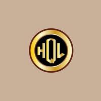 creativo hql lettera logo design con d'oro cerchio vettore