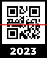 vero qr codice 2023 numeri con rosso scansione linea. contento nuovo anno con covid vaccinazione codice a barre concetto design modello. vettore eps illustrazione per striscione, manifesto, saluto carta, invito