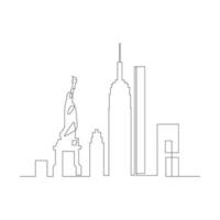 statua di libertà e nuovo York città continua linea arte disegno vettore