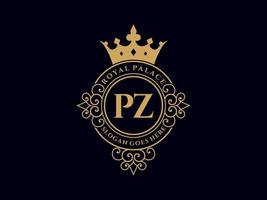 lettera pz antico reale lusso vittoriano logo con ornamentale telaio. vettore