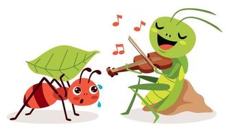 cartone animato illustrazione di cavalletta e formica vettore