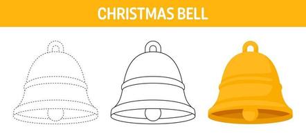 Natale campana tracciato e colorazione foglio di lavoro per bambini vettore