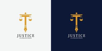 avvocato logo design con penna emblema creativo concetto premio vettore