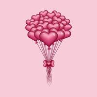 festivo mazzo di viola forma di cuore volare palloncini legato con un' a forma di cuore arco su rosa sfondo per San Valentino carte. vettore illustrazione