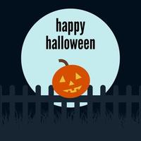 zucca su il recinto nel il sfondo di il Luna e il iscrizione di contento Halloween. vettore illustrazione