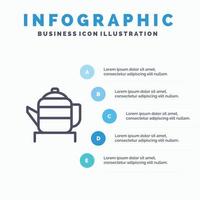 tè teiera Cina Cinese blu infografica modello 5 passaggi vettore linea icona modello