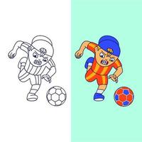 carino carattere, ragazzo giocando sfera, illustrazione di calcio, adatto per il esigenze di sociale media elementi, banner e volantini vettore