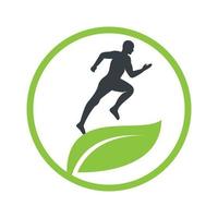 verde foglia corridore logo concetto design. fisioterapia trattamento concetto vettore design.